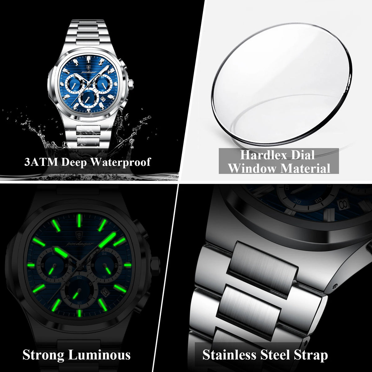 LOR MALE POEDAGAR Top High Quality Man Watch Luminous Waterproof Stainless Steel Men Clock Date Chronograph Quartz Business Men's Watches
