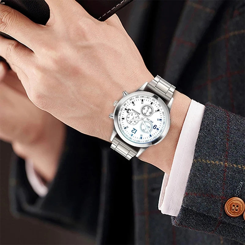 LOR MALE 1/2PCS Men Business Watches Steel Band Quartz Watch with Bracelet（Box not
