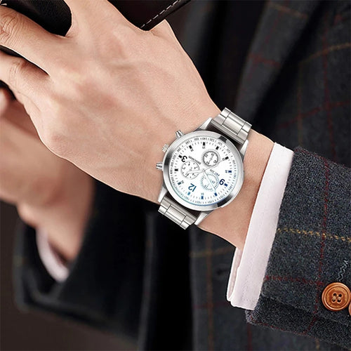 LOR MALE 1/2PCS Men Business Watches Steel Band Quartz Watch with Bracelet（Box not