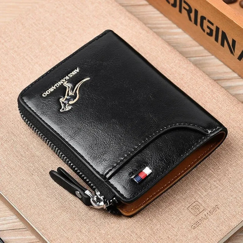 LOR MALE Mens Wallet Leather Business Card Holder Zipper Purse Luxury Wallets for Men RFID Protection Purses Carteira Masculina Luxury