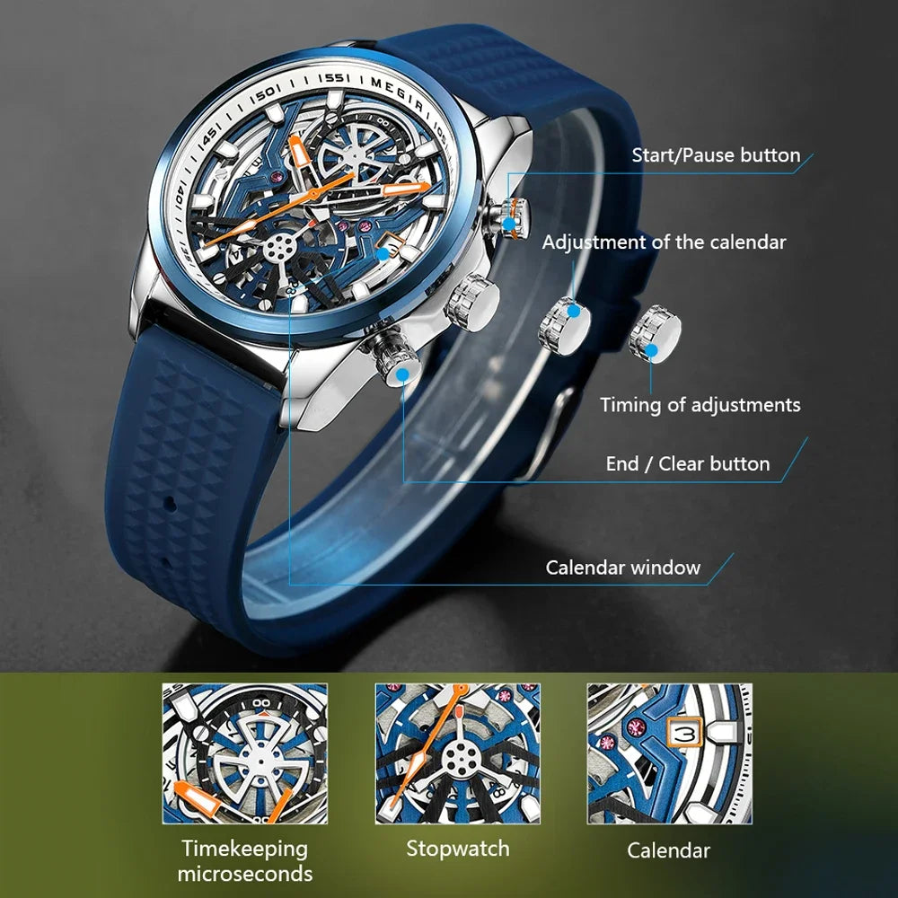 LOR MALE Sport Chronograph Watches Top Luxury Brand MEGIR Quartz Waterproof Man WristWa