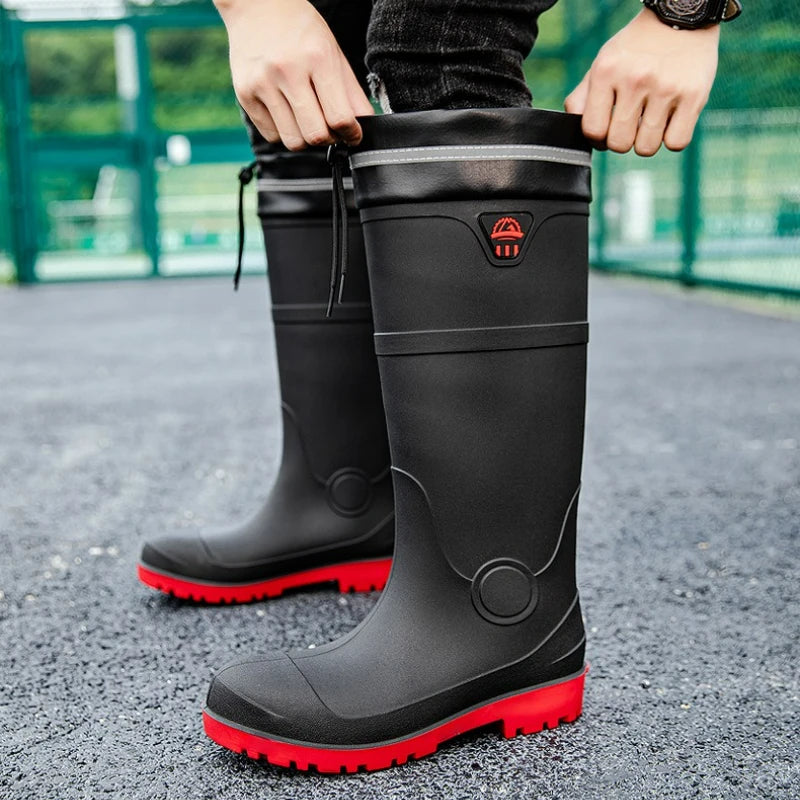 LOR MALE Men Rain Boots Steel Toe Platform Boots Waterproof Non-slip Rain Shoes Anti-smash Anti-stab Work Shoes Slip-On Anti Crush Boots