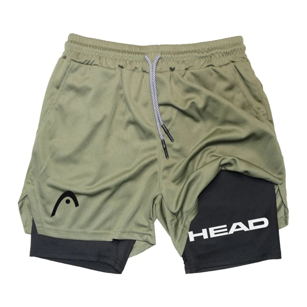 LOR MALE Anime Berserk Head Running Shorts Men Fitness Gym Training 2 in 1 Sports Quick Dry Workout Jogging Double Deck Summer