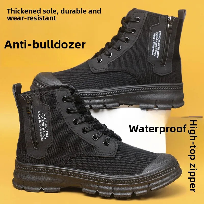 LOR MALE Men's Work Boots Breathable Anti-Odor High Top Side Zipper Anti-Slip Wear-Resistant  Boot Construction Mountain Work Shoes