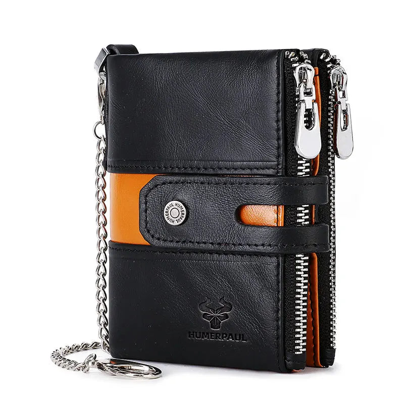 LOR MALE HUMERPAUL Genuine Leather Men's Wallet Fashion Quality Travel Purse Rfid Protect Credit Card Holder Wollst for Men with Chain