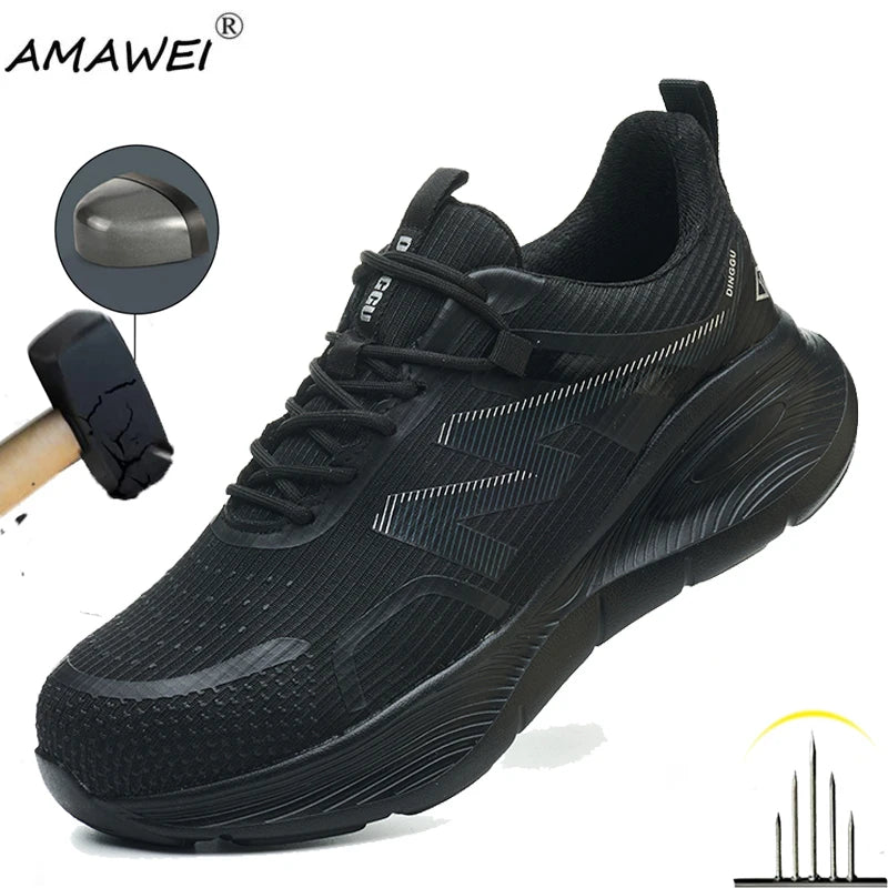 LOR MALE New Work Boots Steel Toe Safety Shoes Men Work Shoes Sneakers Lightweight Anti-Puncture Safety Shoes Men Indestructible Boots