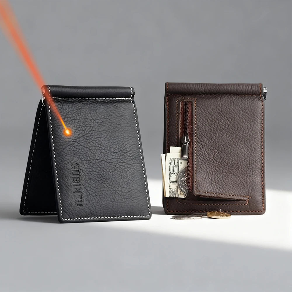 LOR MALE Name Engraving Men Wallets Money Clip Genuine Leather Zipper Male Coin