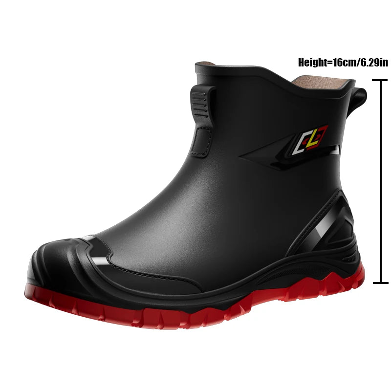 LOR MALE Workwear Style Outdoor Work Commuting Fishing Kitchen Anti Slip Waterproof Men's Flat Bottomed High-Quality Rubber Boots Rain Bo