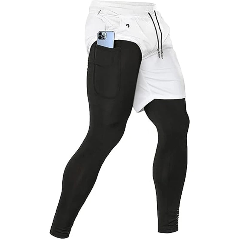 LOR MALE Men's Sport Pants 2 in1 Training Athletic Tracksuits Sportswear Workout Male Jogging Trousers Gym Fitness Running Pants Men