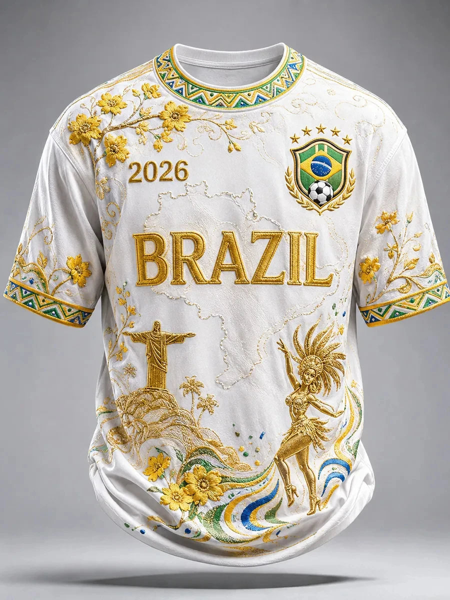2026 Brazil National Football Team Graphic T-Shirt, Unisex 3D Printed Breathable Quick Dry Short Sleeve Tee