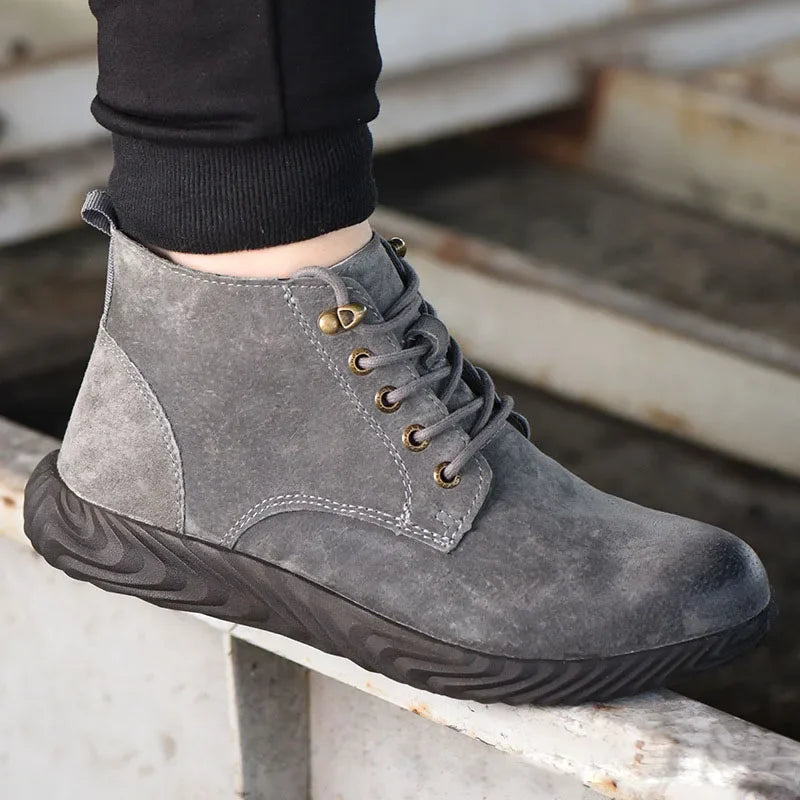 LOR MALE Mens Work Boots 2024 Fashion Outdoor Steel Toe Cow Leather Steel Toe Shoes Men Anti Slip Puncture Proof Safety Shoes Boot Man