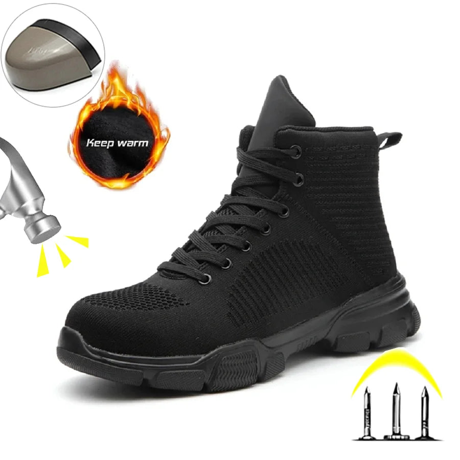 LOR MALE Steel Toe Work Boots Indestructible Safety Shoes Men Women Non Slip Work Shoes Male Tactical Boots Lightweight Protective Shoes