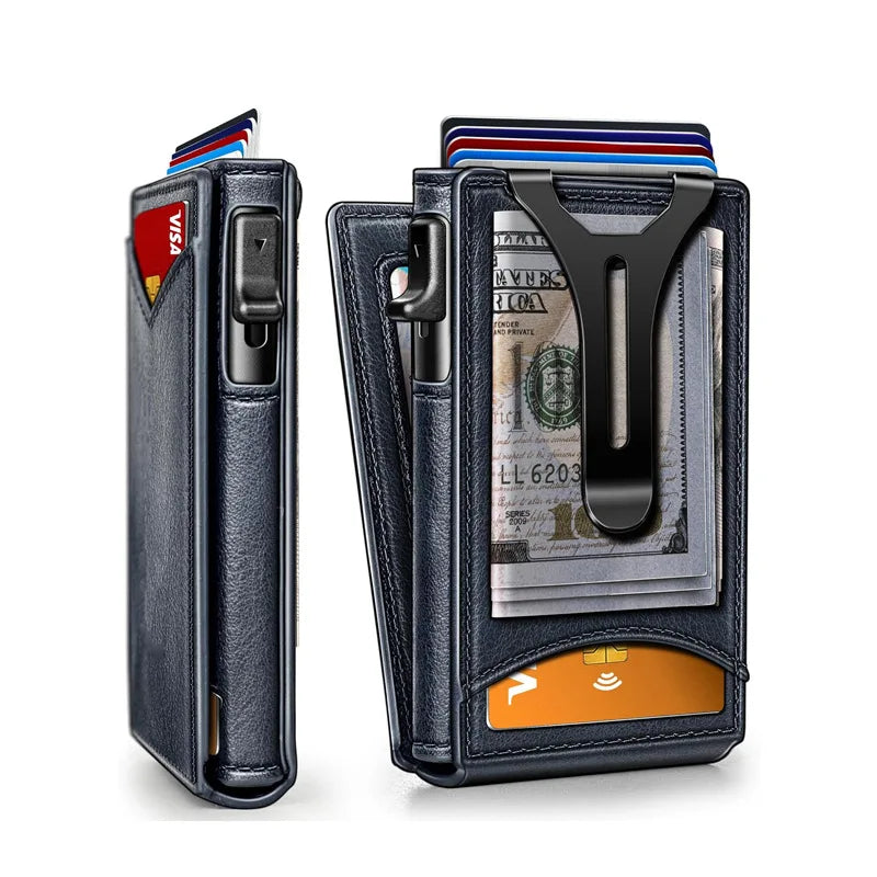LOR MALE Hot Sale Man’s Double Flip Wallet Multifunctional Metal Flip Wallet RFID Anti-Theft Money Holder