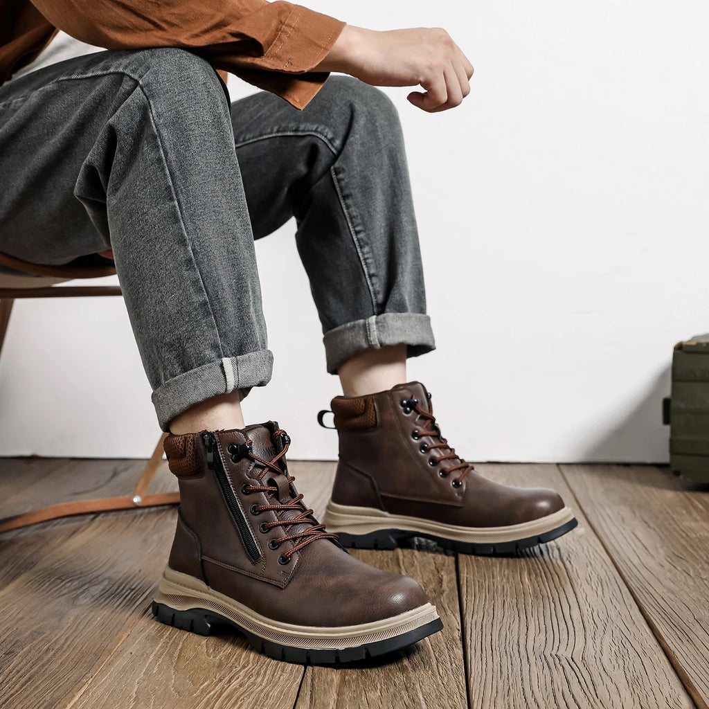 LOR MALE Safety Boots Brown Waterproof Men's Steel Toe Shoes Work Anti-drop Anti-piercing Strong Durable Protective Shoes Indestructible