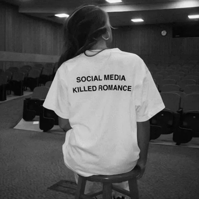 LOR MALE 2025 Social Media Killed Romance Summer T Shirt Men Women Aesthetic Valentine's Print T-Shirt Couple Cotton Tee Tops Clothing