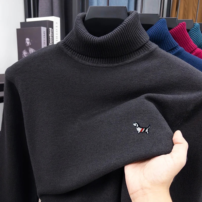 LOR MALE High Quality Man Spring Long-Sleeved Knitwear Dog Print High Neck Hot Pullover Versatile Trend Leisure Warm Sweater MensClothing