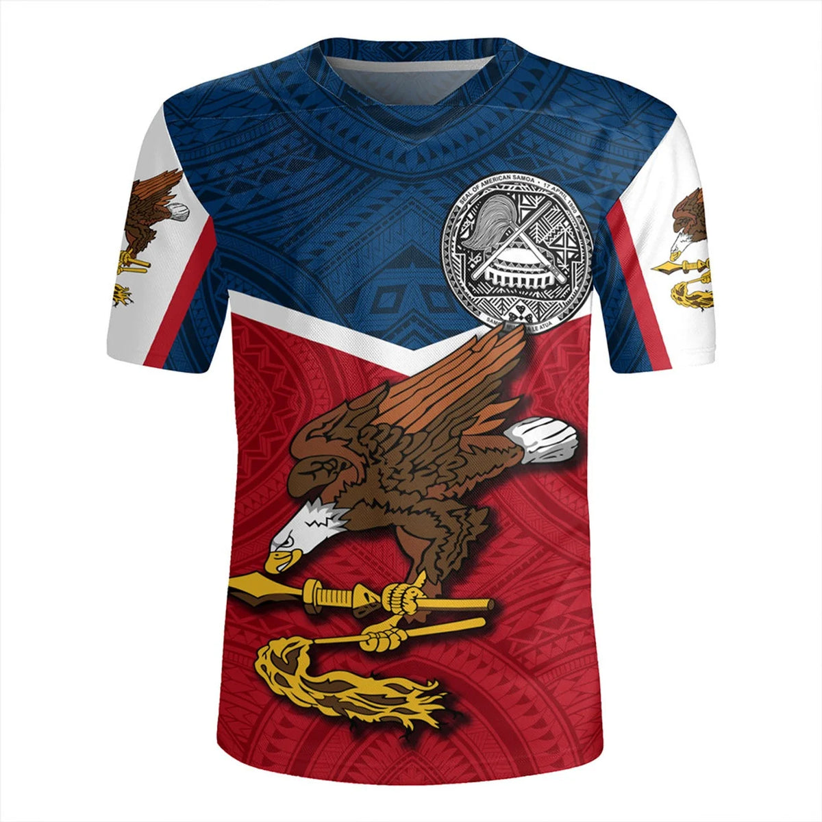 America Samoa Rugby-jersey 3D Printing V Neck T Shirt Samoa Coat Of Arms Emblem Graphic V-Neck T-shirts For Men Fashion Clothing