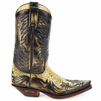 LOR MALE Pointed Toe Embroidered Mid-Calf Boots Snake Print Western Cowboy Men Botines Color-Blocked Slip-On Chelsea Cool Botas Femininas