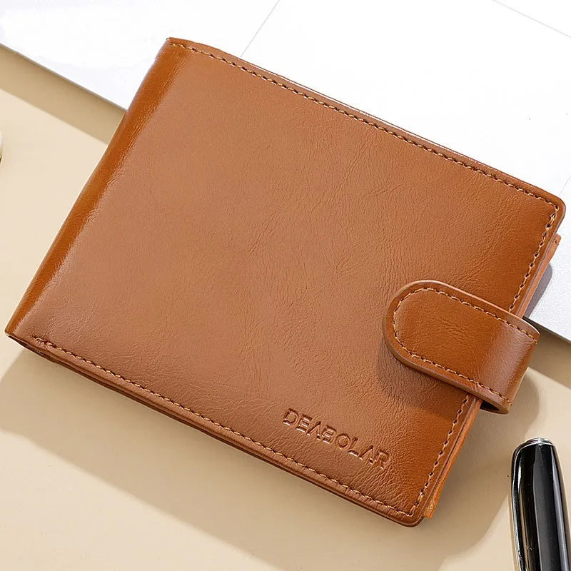 LOR MALE Men's Wallet Rfid Vintage Oil Wax Leather Threefold Wallets for Men Credit Card Holder Purse Money Bag Wallet Man