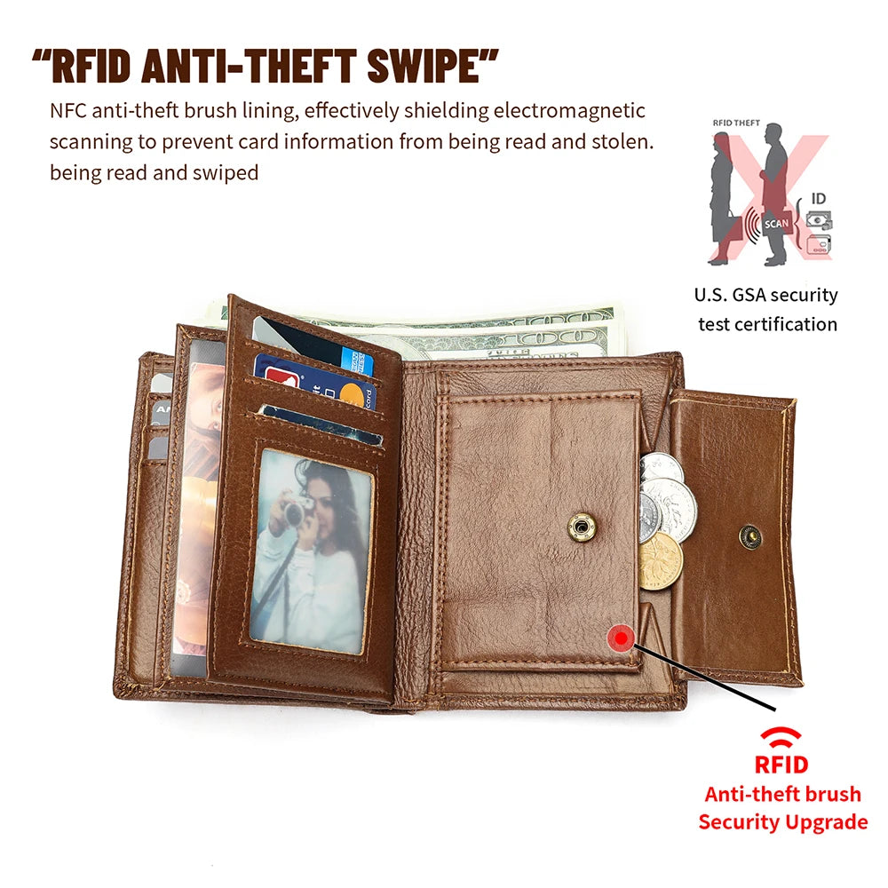 LOR MALE WESTAL New Hand-Made Cowhide Wallet Men's Leather Anti-Theft Cash Clip Advanced Sense Large Capacity Wallet