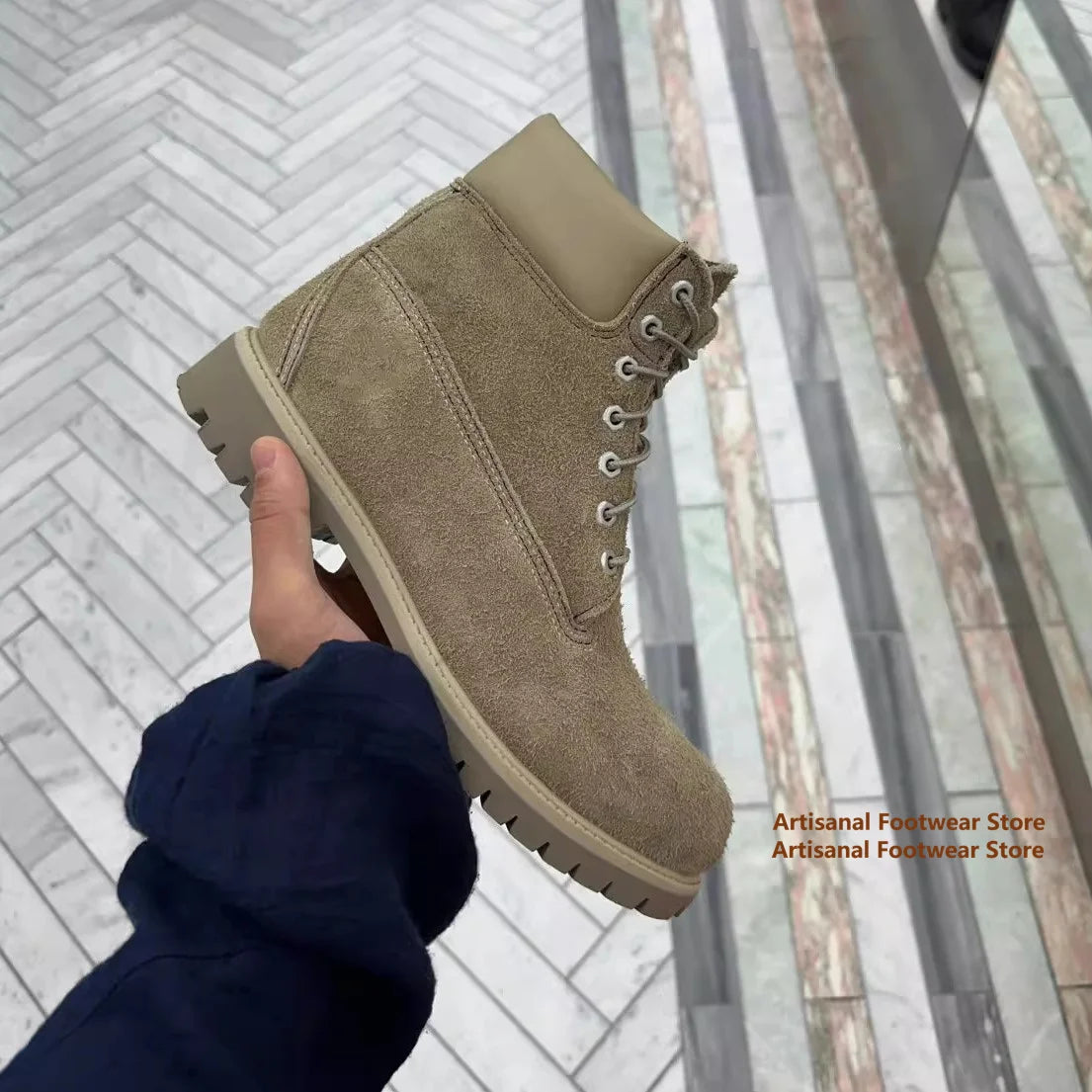 LOR MALE High-Top Big Toe Motorcycle Boots Men's Boots Lace-Up Trendy Outdoor Hiking Boots Designer Handmade Height Increased Men Boots