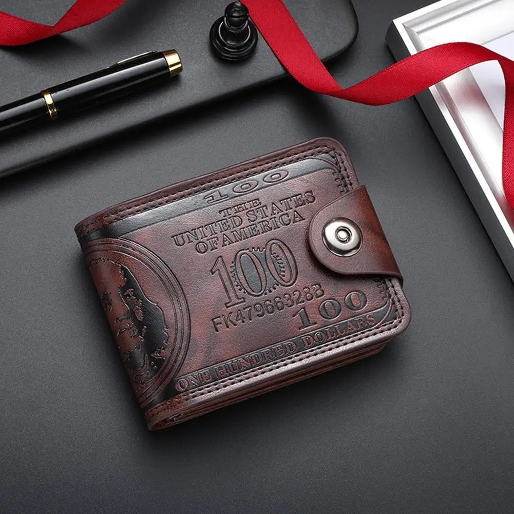 LOR MALE Wallets with 100 US Dollar Pattern Hasp Male Leather Wallet with