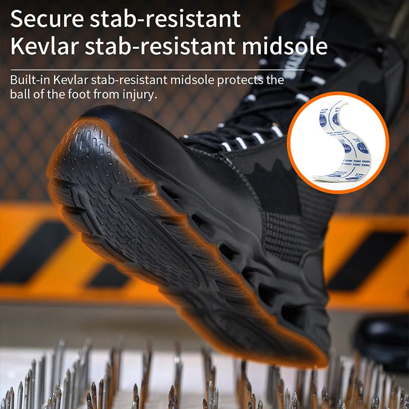 LOR MALE Construction Work Boots Men High Top Steel Toe Safety Shoes Non Slip Puncture Proof Rubber Work Boots Indestructible Combat Boot