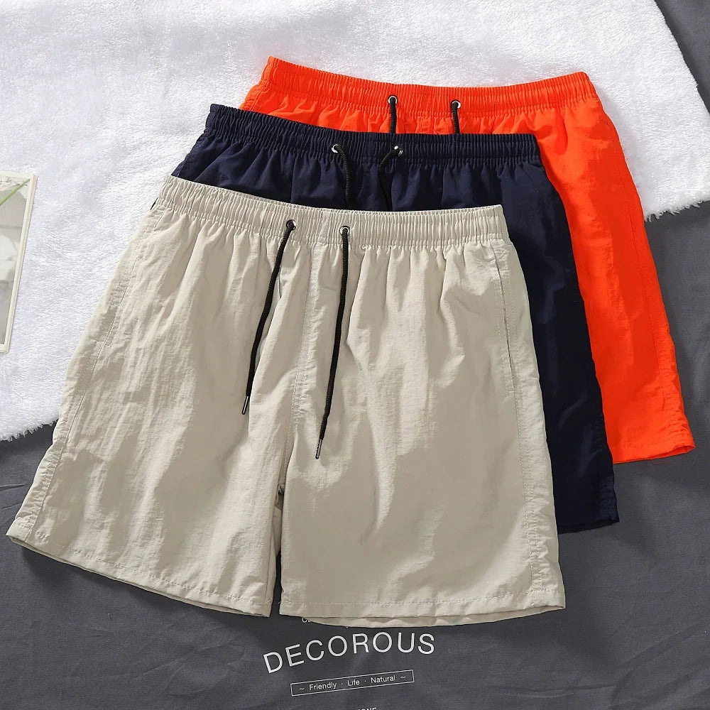 LOR MALE Men's Shorts 2024 Summer Thin New Hot Solid Casual Beach Short Pant Male Running Gym Fitness Breathable Sports Five Point Pants