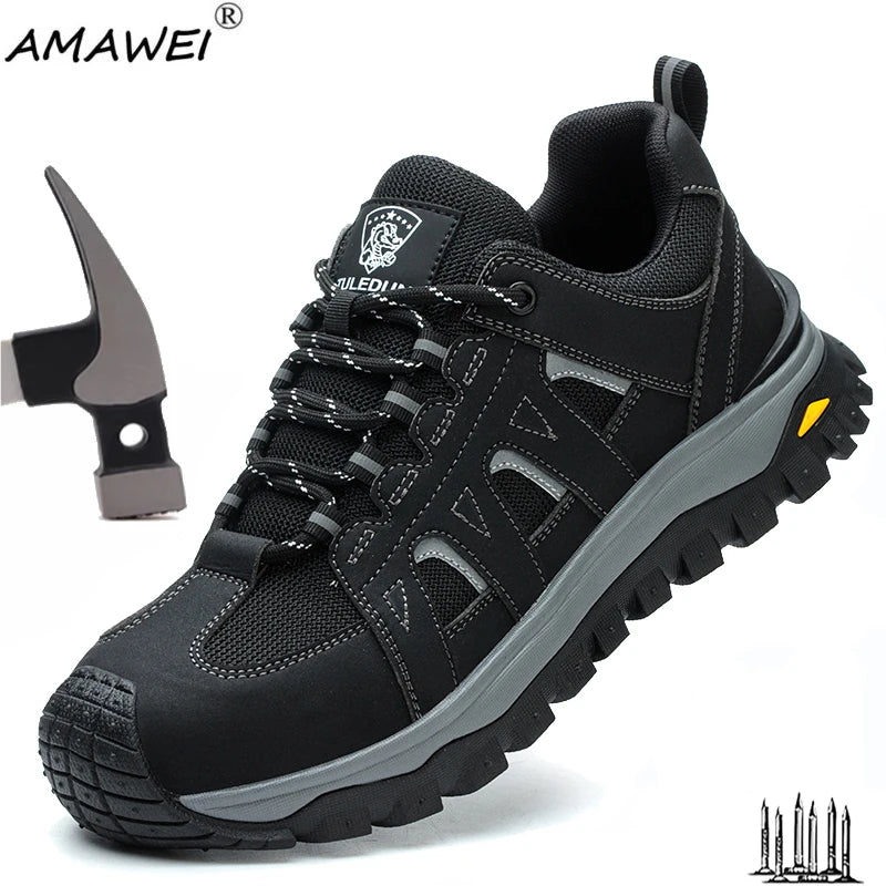 LOR MALE Steel Toe Safety Shoes Men Work Safety Boots Lightweight Breathable Comfortable Sneakers Men Boots Slip-Resistant Shoes
