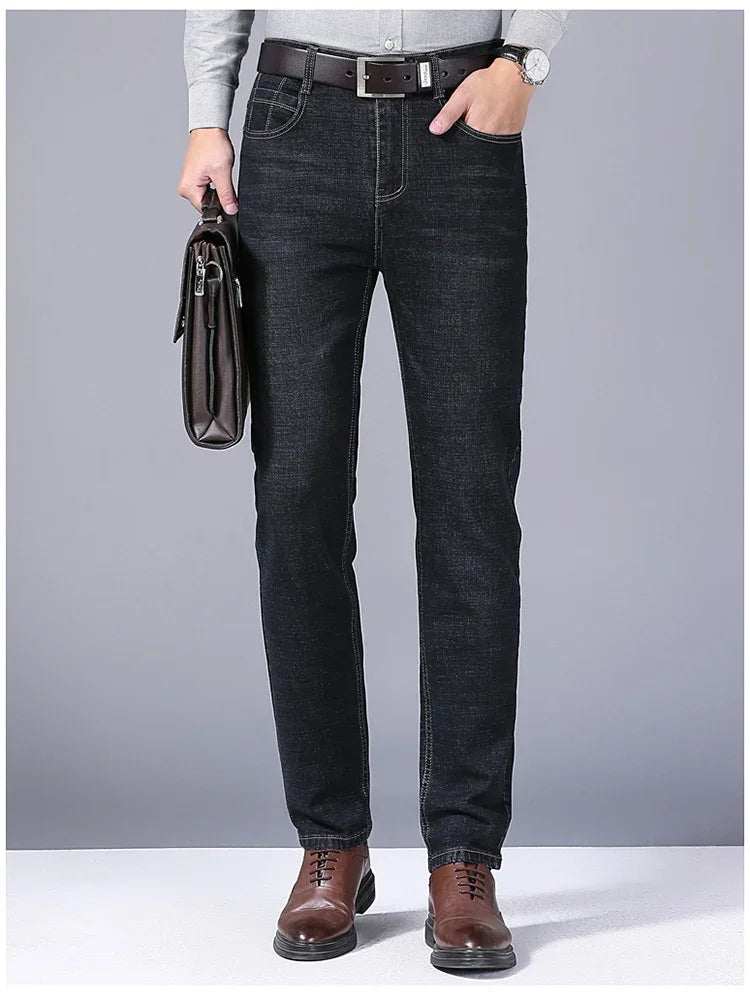 LOR MALE Men Fashion Straight Jeans Men 2025 New Stretch Slim Fit Pants Comfortable Soft Business Denim Trousers Male Brand Clothing