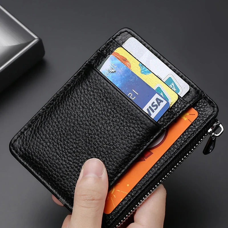 LOR MALE Slim Card Holders Wallets Pu Leather Cardholder Purses with Zip Coin