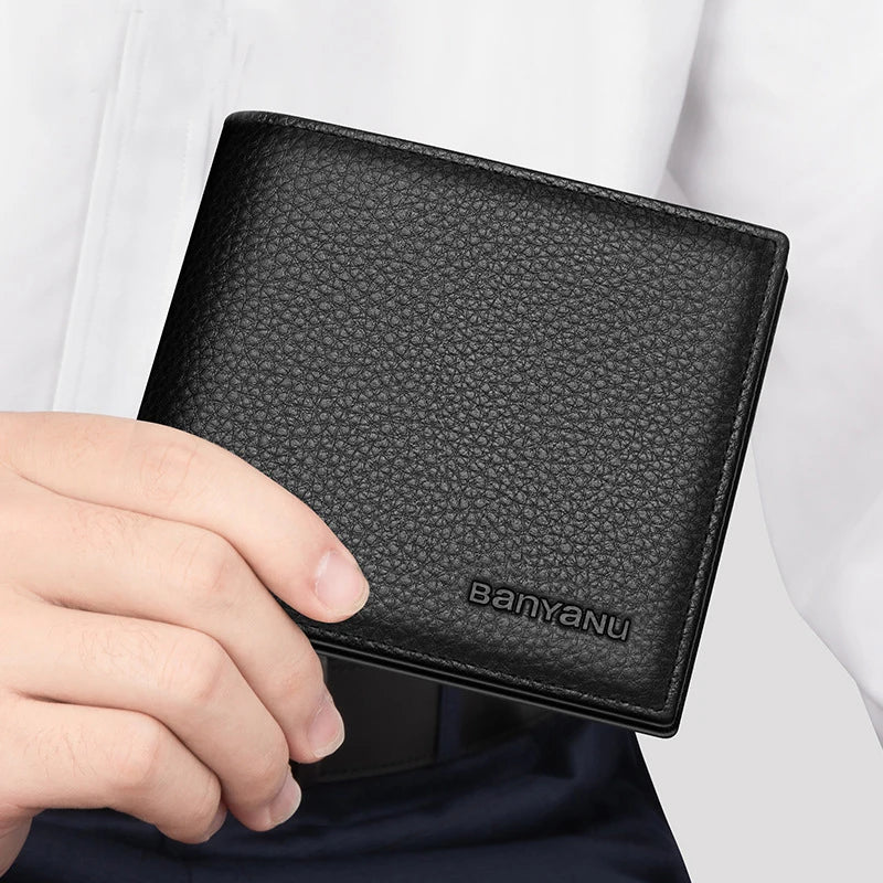 LOR MALE Business Man Wallet Simple Design Bifold Cowhide Genuine Leather Credit Card Wallet for Men Birthday Gifts