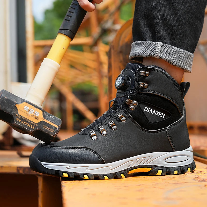 LOR MALE Men's Safety Work Boots Indestructible Steel Toe Anti- Smash Resistant Stab Proof Safety Shoes Breathable Slip-Resistant Durable