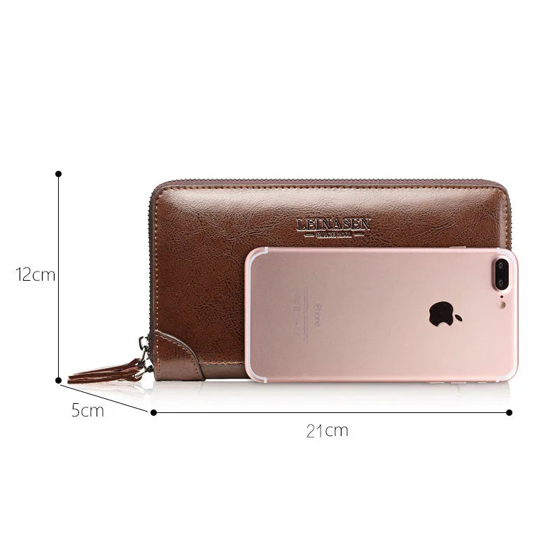 LOR MALE wallet long wallet quality Pu Leather walletes Double Zipper Coin Pocket