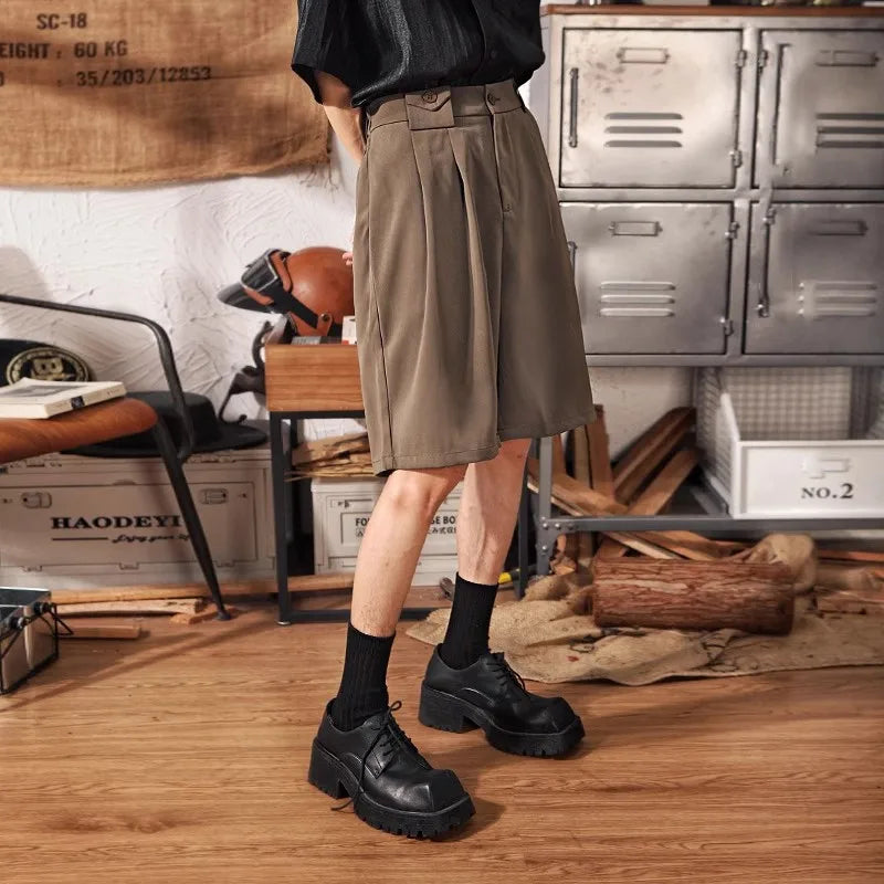 LOR MALE Loose Straight Leg Five Quarter Pants for Men in Summer, Loose and Versatile, Wide Leg Casual