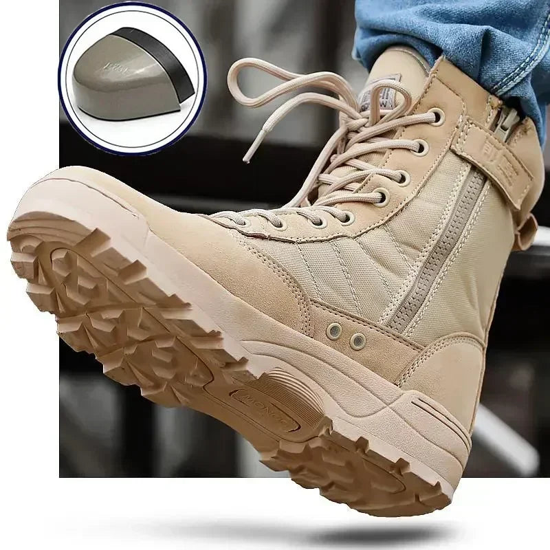 LOR MALE Men's Steel Toe Boots Outdoor Tactical Hiking Desert Boots Men Stab-proof Smashing Work Safty Shoes Wear Protection Shoes