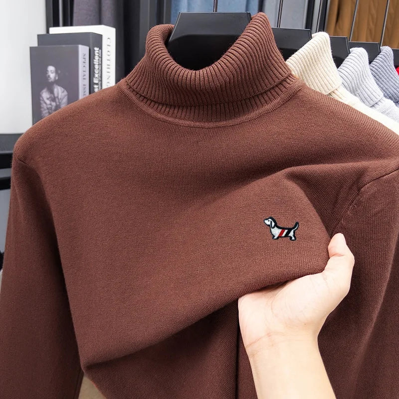 LOR MALE High Quality Man Spring Long-Sleeved Knitwear Dog Print High Neck Hot Pullover Versatile Trend Leisure Warm Sweater MensClothing