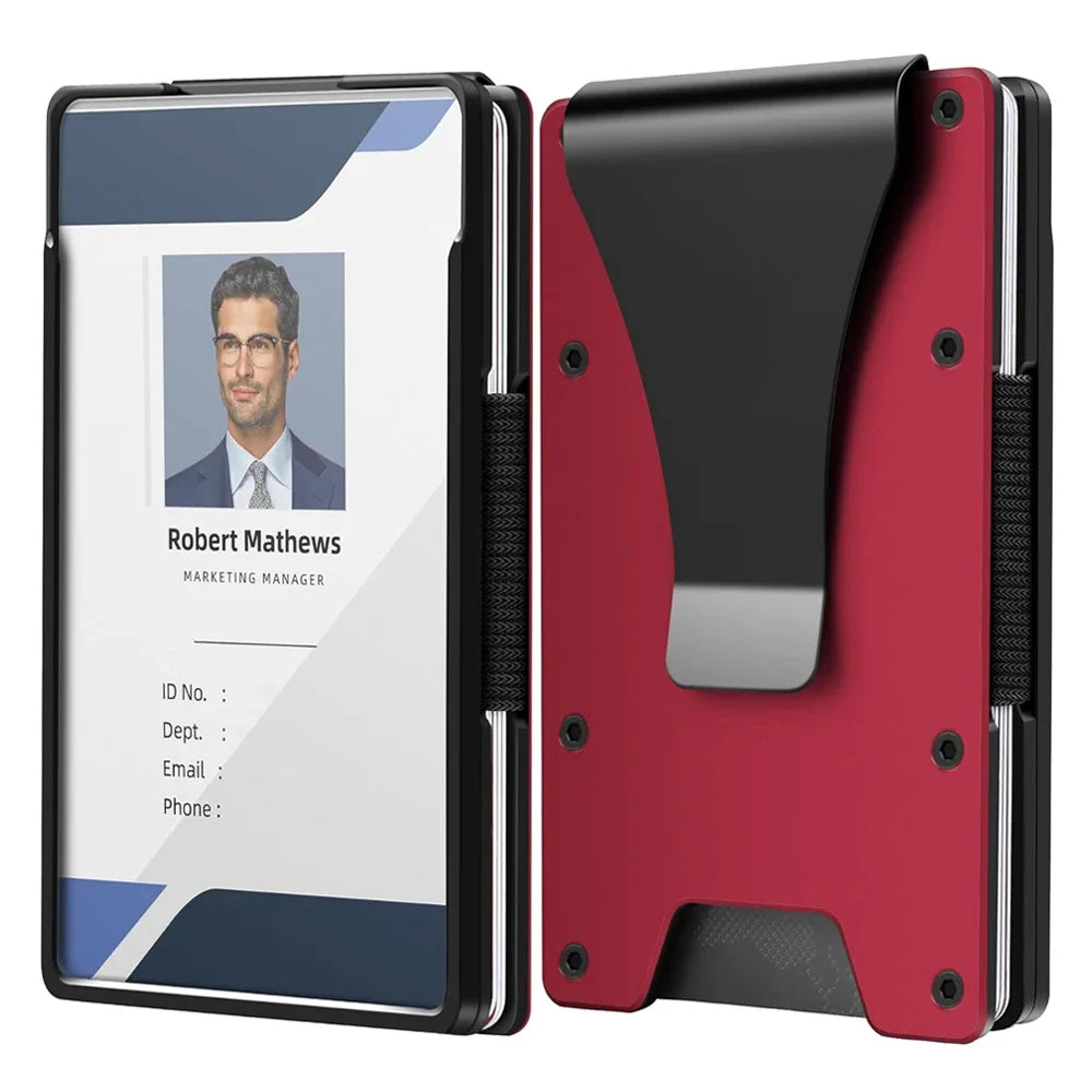 LOR MALE Minimalist Wallet for Men- Slim Aluminum Metal Money Clip Wallet with Clear ID Card Holder, Slim Wallet for Men Holds Up 15 Card