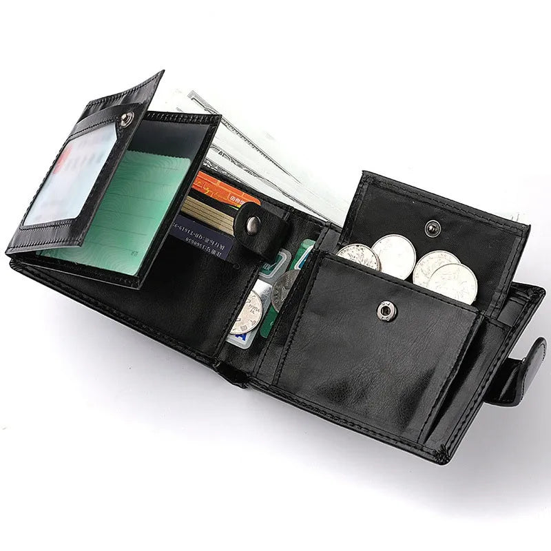 LOR MALE Men's Wallet Rfid Vintage Oil Wax Leather Threefold Wallets for Men Credit Card Holder Purse Money Bag Wallet Man