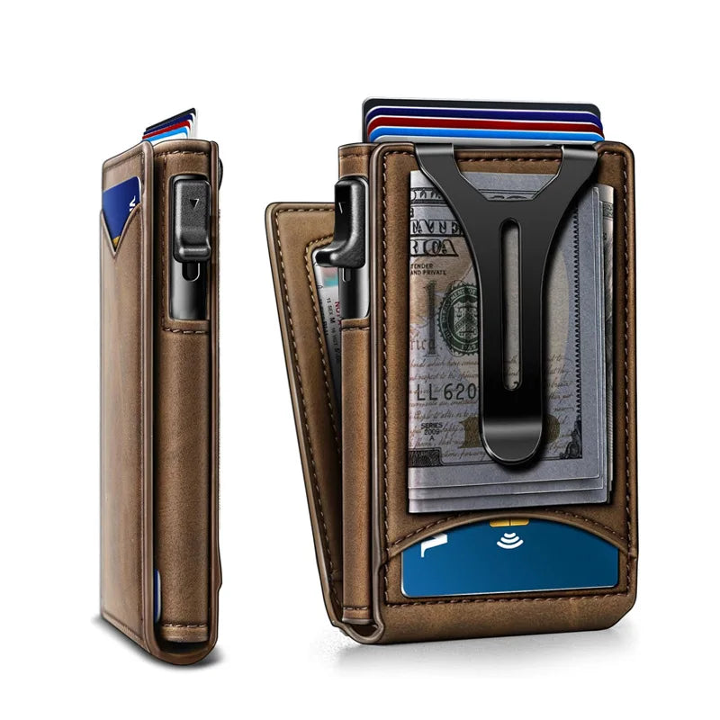 LOR MALE Hot Sale Man’s Double Flip Wallet Multifunctional Metal Flip Wallet RFID Anti-Theft Money Holder