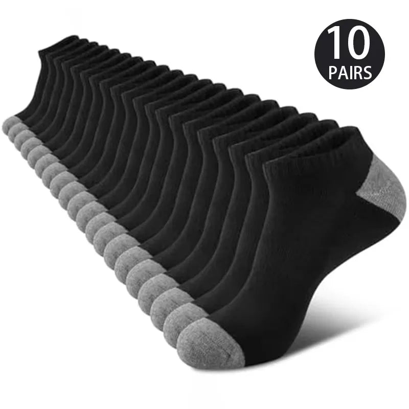 LOR MALE 10 Pairs Of Comfortable Breathable Socks Sweat Absorbing Odor Proof Low Cut Solid Color Socks Suitable For Outdoor Activities