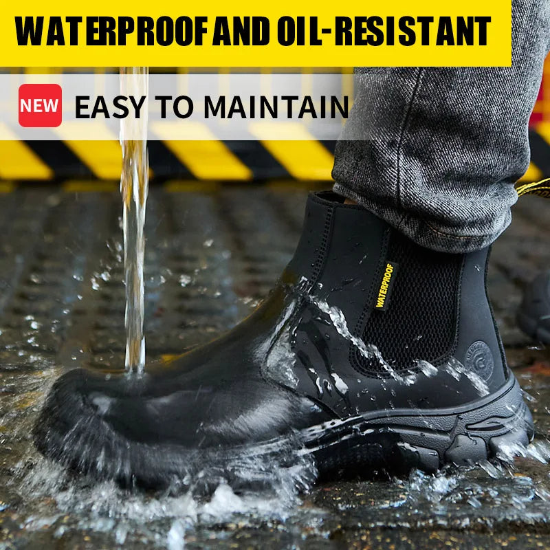 LOR MALE New Safety Boots Men Waterproof Leather Boots Steel Toe Shoes Anti-Smash Anti Puncture Work Boots Indestructible Shoes Non-slip