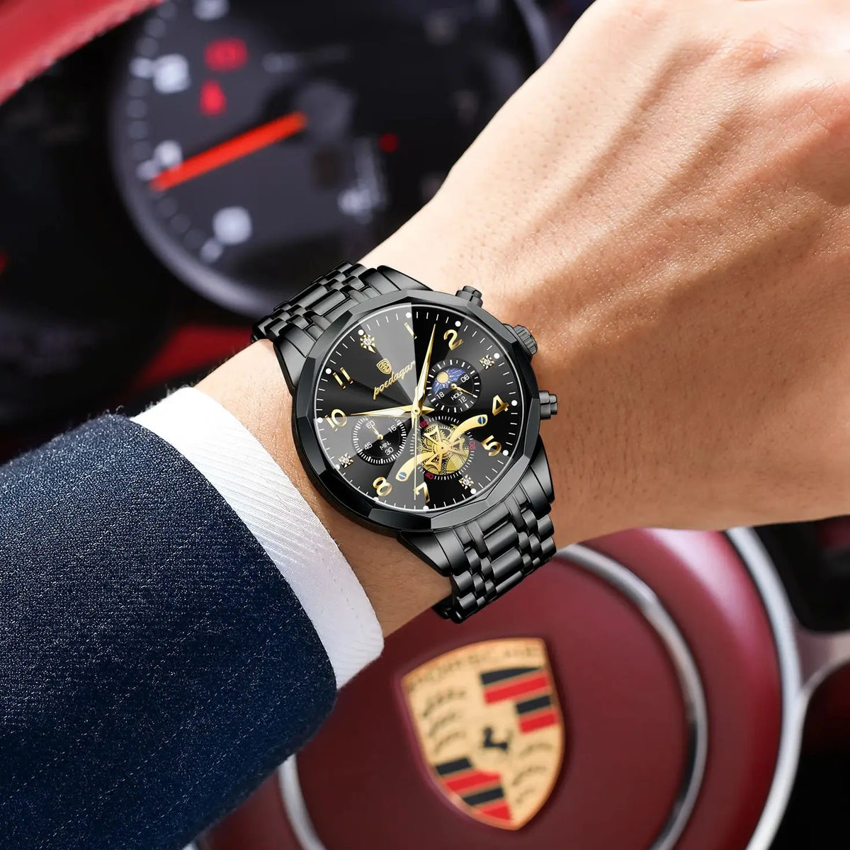 LOR MALE POEDAGAR Luxury High Quality Man Wristwatch Chronograph Stainless Steel Quartz Men's Watches Waterproof Luminous Men Clock Reloj