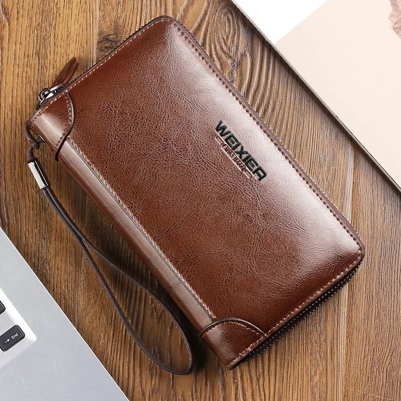 LOR MALE Wallet Long Wallet Quality Pu Leather Wallet Double Zipper Coin Pocket