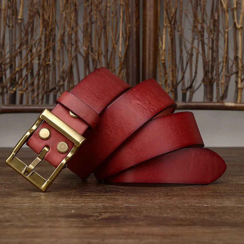 LOR MALE 3.8 Cm Wide High Quality Genuine Leather Belt Men's Retro Thickened First Layer Pure Cowhide Brass Buckle Jeans Luxury Male Belt