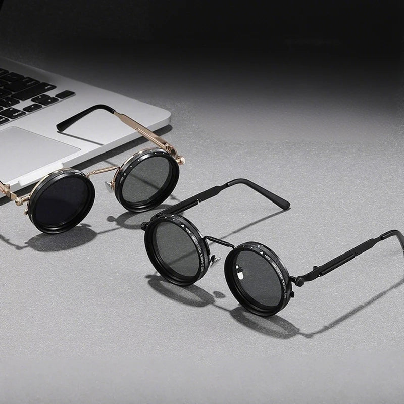 LOR MALE Polarized Round Sunglasses ND9 Adjustable Dimming Sun Glasses Steampunk Men Women Retro Punk Fishing Eyewear Outdoor With Case