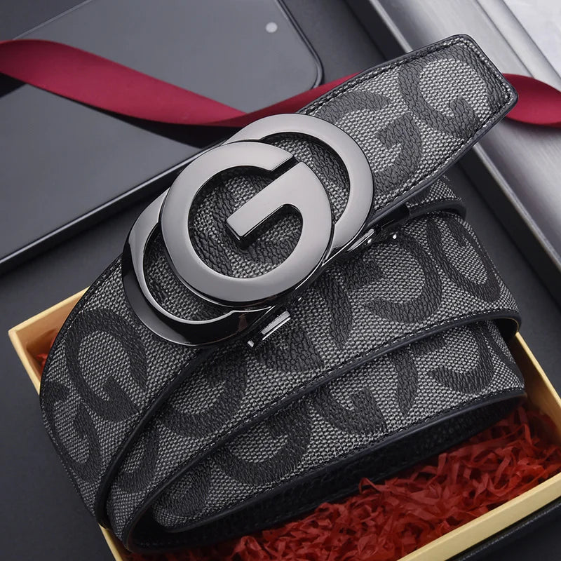 LOR MALE High Quality 3.4cm Leather Men Belt Designer Metal Buckle Business Strap Male Jeans Fashion Accessory