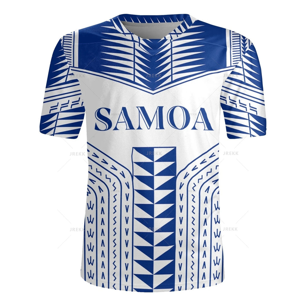 America Samoa Rugby-jersey 3D Printing V Neck T Shirt Samoa Coat Of Arms Emblem Graphic V-Neck T-shirts Mens Clothing Tee Shirts