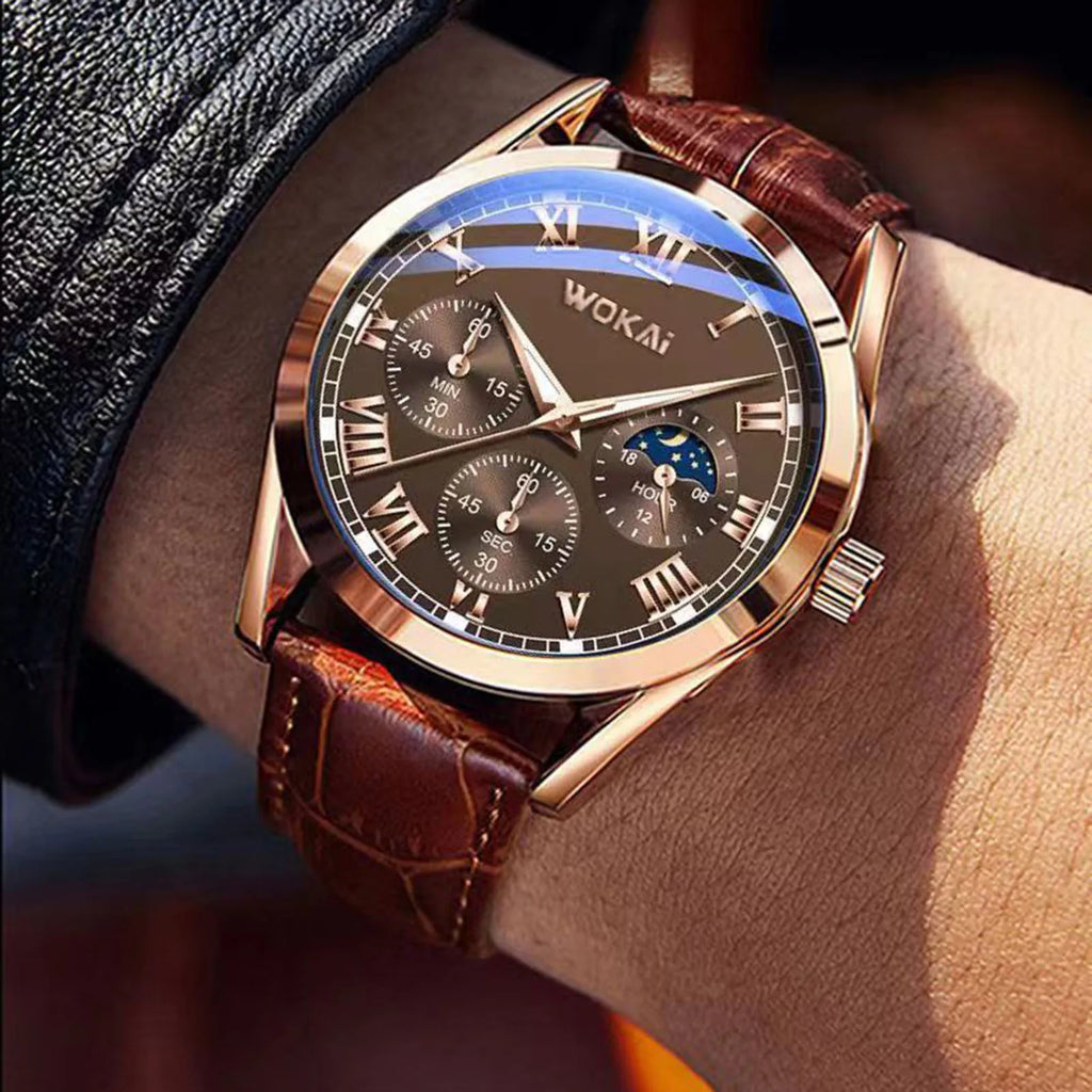 LOR MALE Men Luxury Watches Business Pu Leather Quartz Watch Gifts For Male
