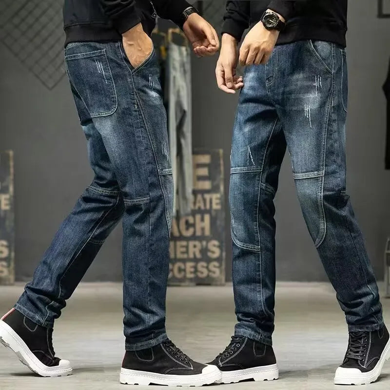LOR MALE Jeans For Men  Straight Pants Men's baggy jeans Large size Korean Version Loose Washed Trousers Man Fashion ripped denim slim